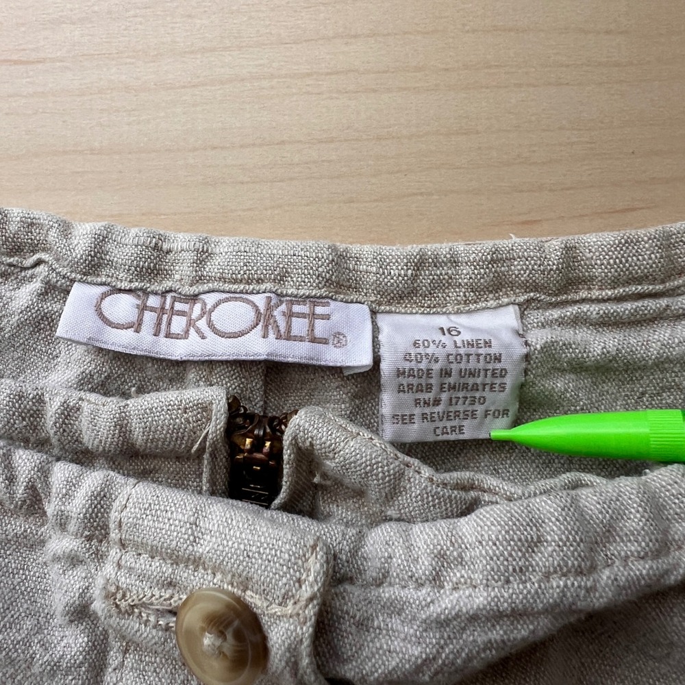 Cherokee Skort Women 16 Beige Linen Cotton Button Front Mini Skirt Vintage - Picture 5 of 11